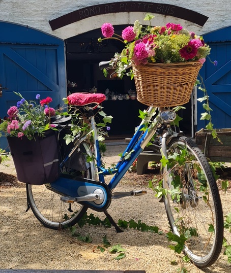 Sfeervolle fiets met bloemen in de tuin van Schelleboom in Oosterhout